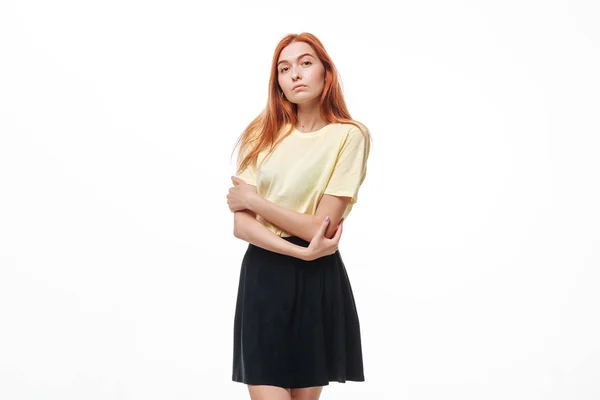 Redhead girl thinking on white isolate background — Stock Photo, Image