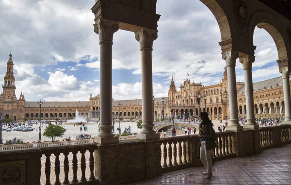 Lapangan Spanyol Plaza Espana Sevilla Pada Musim Panas Yang Indah — Stok Foto