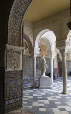 Sevilla, İspanya,: 21-Nisan-Seville, Endülüs, İspanya Pilate'nın evi olarak bilinen sarayın iç 2018:details