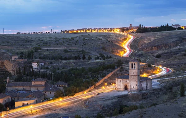 Vista Panorâmica Igreja Vera Cruz Com Estelas Luz Segóvia Espanha — Fotografia de Stock