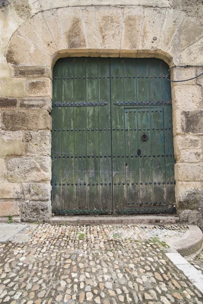 Porte Verte Rustique Avec Rivets Fer Forgé Dans Sepulveda Segovia — Photo