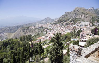 Taormina Sicilya, İtalya güzel yaz günü'hava panoramik