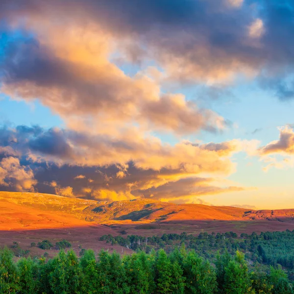 Prachtige Zonsondergang Landschap Landschap Van Heuvels Bos Het Nationaal Park — Stockfoto