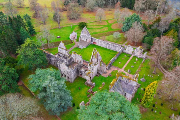 Aerial View Ruins Dryburgh Abbey Banks River Tweed Scottish Borders — Stock Photo, Image