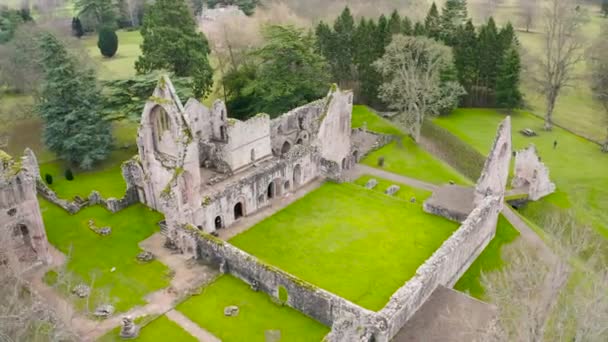 Aerial View Ruins Dryburgh Abbey Banks River Tweed Scottish Borders — Stock Video