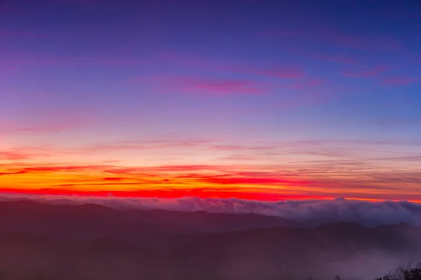 Schilderachtige Zonsondergang Misty Landschap Schilderachtig Uitzicht Mistige Avondlucht Bos — Stockfoto
