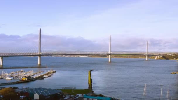 Drie Bruggen Forth Railway Bridge Forth Road Bridge Queensferry Crossing — Stockvideo