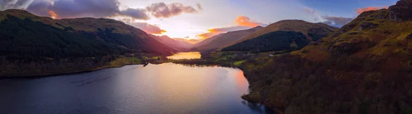 Scottish Beautiful Colorful Sunset Landscape Loch Voil Mountains Forest Loch — Stock Photo, Image