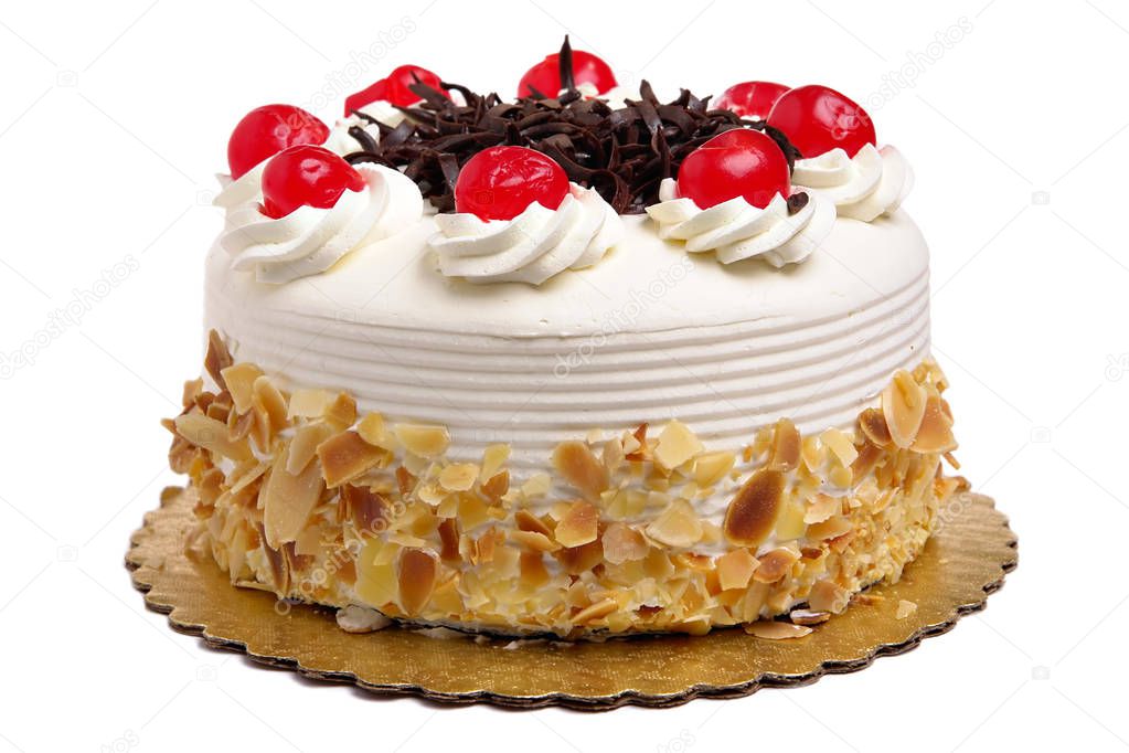 White Cake with cherries and chocolate   