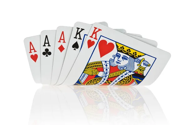 Full House Aces Cheio Reis Fundo Branco — Fotografia de Stock