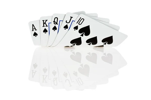 Royal Flush Van Spade Witte Achtergrond — Stockfoto