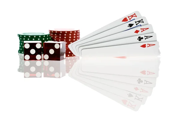 Full House Aces Cheio Reis Fundo Branco — Fotografia de Stock