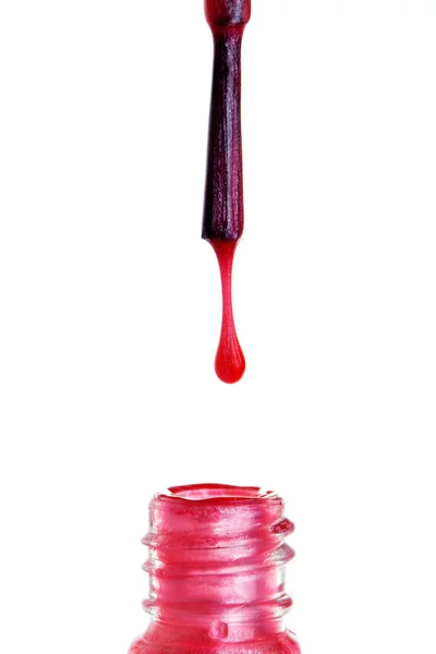 Red Nail Polish Dripping Brush — Stock Photo, Image