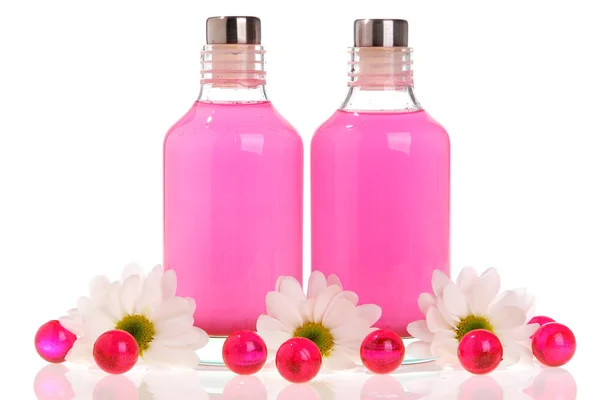 Botol Dan Aster Spa Terisolasi Pada Warna Putih — Stok Foto