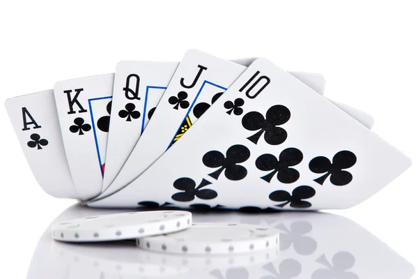 Poker Królewski Klubów Białym Tle Obraz Stockowy