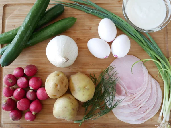 Ingridients for Russian tradition dish which calls Okroshka!