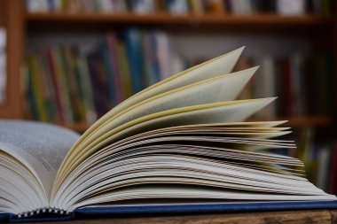 bir kitaplığı'nda açık bir kitap