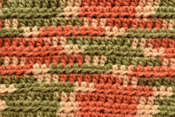 Een Naadloze Gehaakte Textuur Groen Oranje Beige — Stockfoto