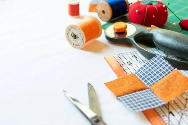 Oranje Blauw Quiltbenodigdheden — Stockfoto