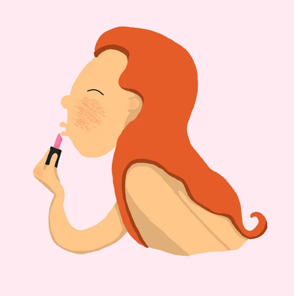 Chica Joven Para Aplicar Sobre Lápiz Labial Perfil Mujer Ilustración —  Fotos de Stock