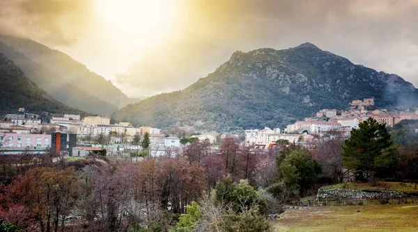 Corte Een Prachtige Stad Bergen Het Eiland Corsica Een Uitzicht — Stockfoto