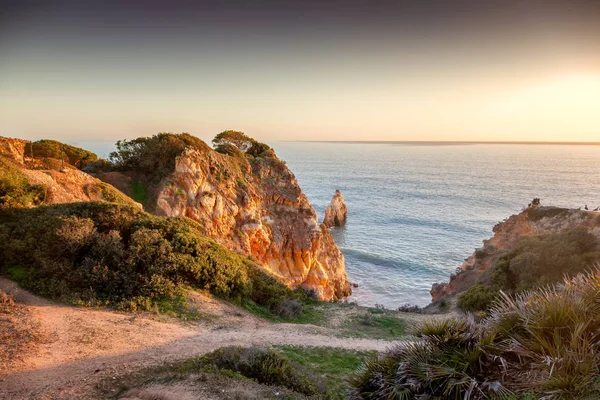 Günbatımı Algarve Portekiz Atlantik Sahilinde Çarpıcı Güzel Manzara — Stok fotoğraf