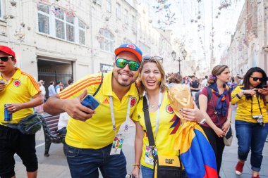 Moscow, Russia. June, 18, 2018. Football fans from Colombia in Moscow clipart