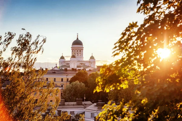 Перегляд Кафедральному Соборі Гельсінкі Фінляндія Заході Сонця Гарне Місто Краєвид — стокове фото