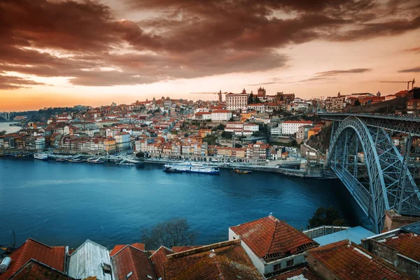Panoramic Landscape View Old Town Douro River Famous Iron Bridge — Stock Photo, Image