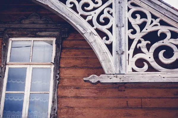 Detalhes Antiga Arquitetura Histórica Madeira Rakvere Estónia Casa Tradicional Com — Fotografia de Stock