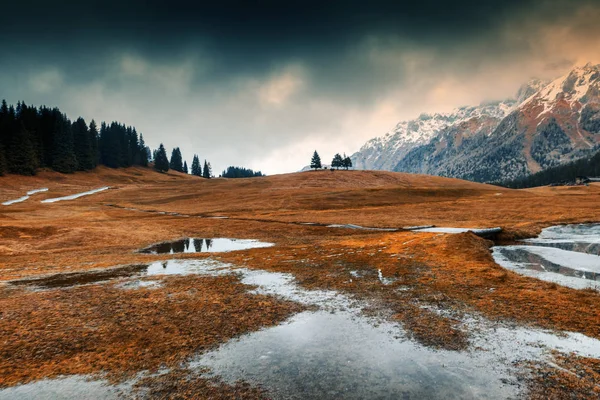Beautiful mountain landscape, Alps, Dolomites, Italy, stunning autumn landscape, gray dramatic weather