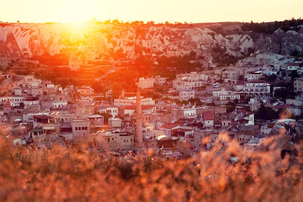 Piękny Widok Zachód Słońca Goreme Skansenu Göreme Kapadocja Turcja Słynnego — Zdjęcie stockowe