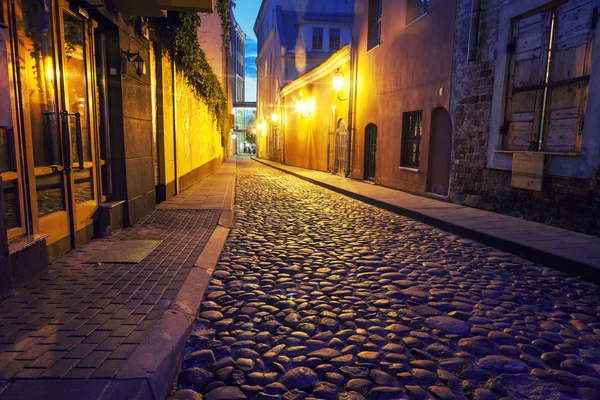 Vilna Capital Lituania Atardecer Calle Pavimentada Centro Histórico Ciudad Por — Foto de Stock