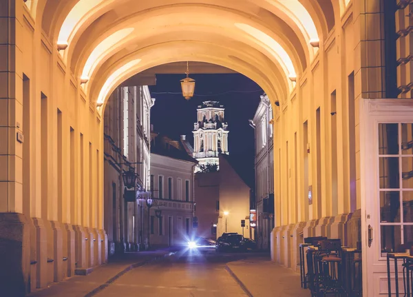 Vilnius Capitale Lituanie Coucher Soleil Rue Dans Centre Historique Ville — Photo