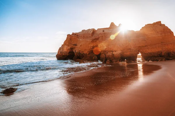 Bela Paisagem Oceânica Costa Portugal Algarve Rochas Praia Areia Destino — Fotografia de Stock