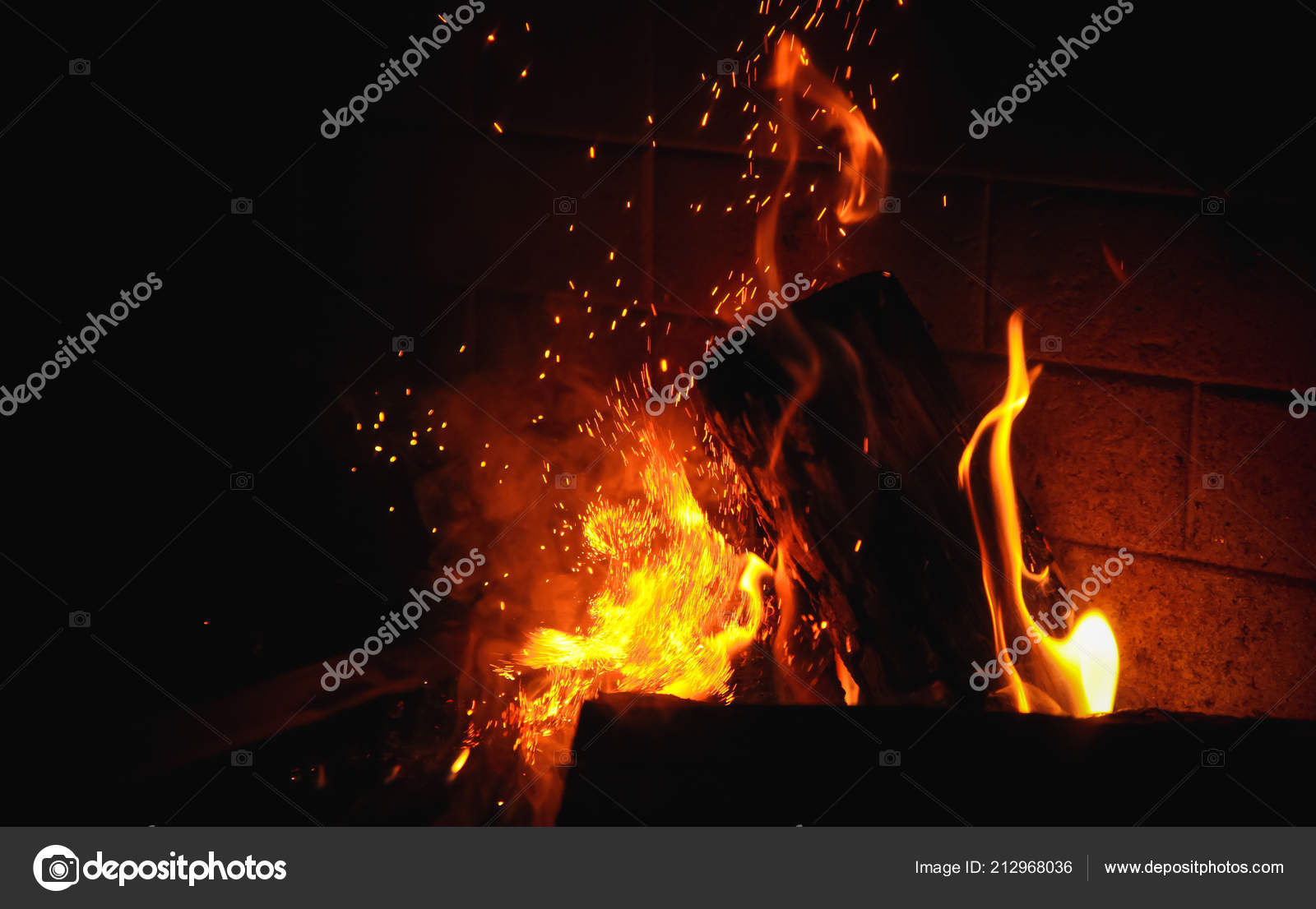 Orange Flames Sparks Fire Abstract Background Warmth Comfort Home