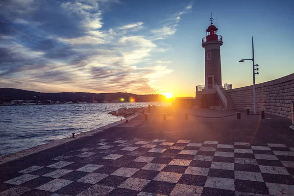 Antiguo Faro Atardecer Saint Tropez Viaje Riviera Provenza Francesa Francia —  Fotos de Stock