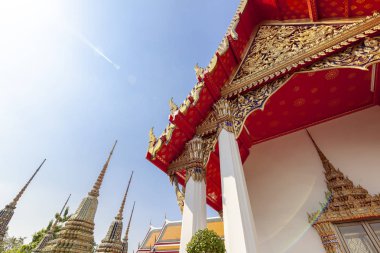 Tayland Bangkok sermaye mavi gökyüzü, parlak renkler, manzaraları, Asya, kültür ve mimari Güneydoğu Asya'nın bir gezi karşı güzel Budist Tapınağı Wat Pho