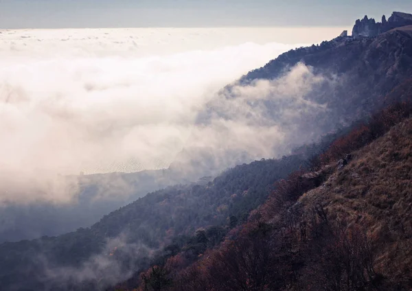 Beautiful Amazing Stunning Mountain Landscape Clouds Mountains Retro Toning — Stock Photo, Image