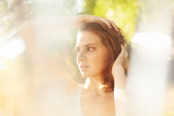 Young Beautiful Woman Girl Closeup Head Shot Natural Sensual Tender — Stock Photo, Image