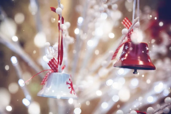 Decoraciones Árbol Navidad Juguetes Del Árbol Navidad Copos Nieve Fondo — Foto de Stock