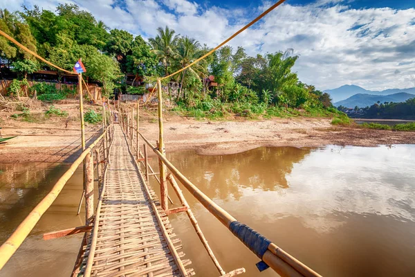 Utazás Laosz Délkelet Ázsia Nézd Mekong Folyó Bambusz Híd Gyönyörű — Stock Fotó