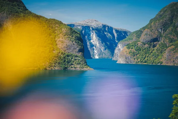 Norway fjord shore, Aurland fjord, beautiful Scandinavian landsc