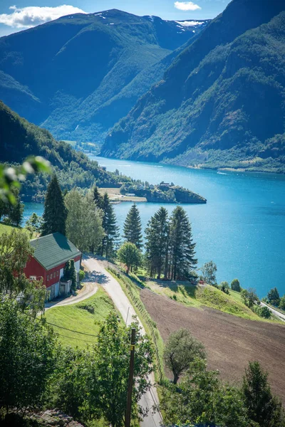 Norway fjord shore, Aurland fjord, beautiful Scandinavian landsc