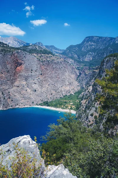 Oludeniz Kelebek Vadisi, büyüleyici güzel manzara, mavi çam denizi ve yüksek uçurumlar, Türkiye 'ye seyahat — Stok fotoğraf