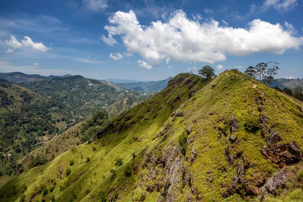 Beautiful Mountain Landscape Green Hills Blue Sky Clouds Small Peak — Stock Photo, Image