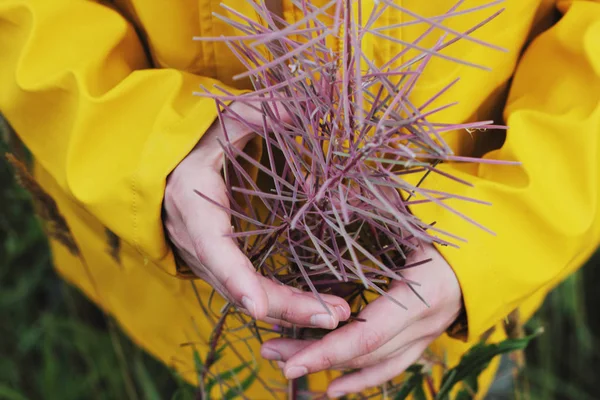 Kızın ellerinde çiçek