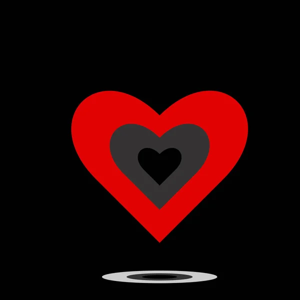 Rött Hjärta Med Svart Insida Den Svarta Bakgrunden Kärlek Ikonen — Stock vektor