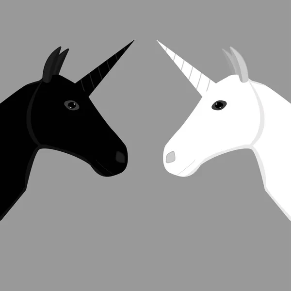 Unicornios Blancos Negros Cabezas Unicornios Diseño Fantasía Criaturas Mitológicas Icono — Archivo Imágenes Vectoriales