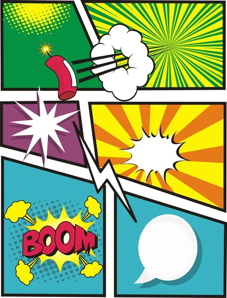 Conjunto Burbuja Coloridos Cómics Explosión Frontera Marco — Vector de stock